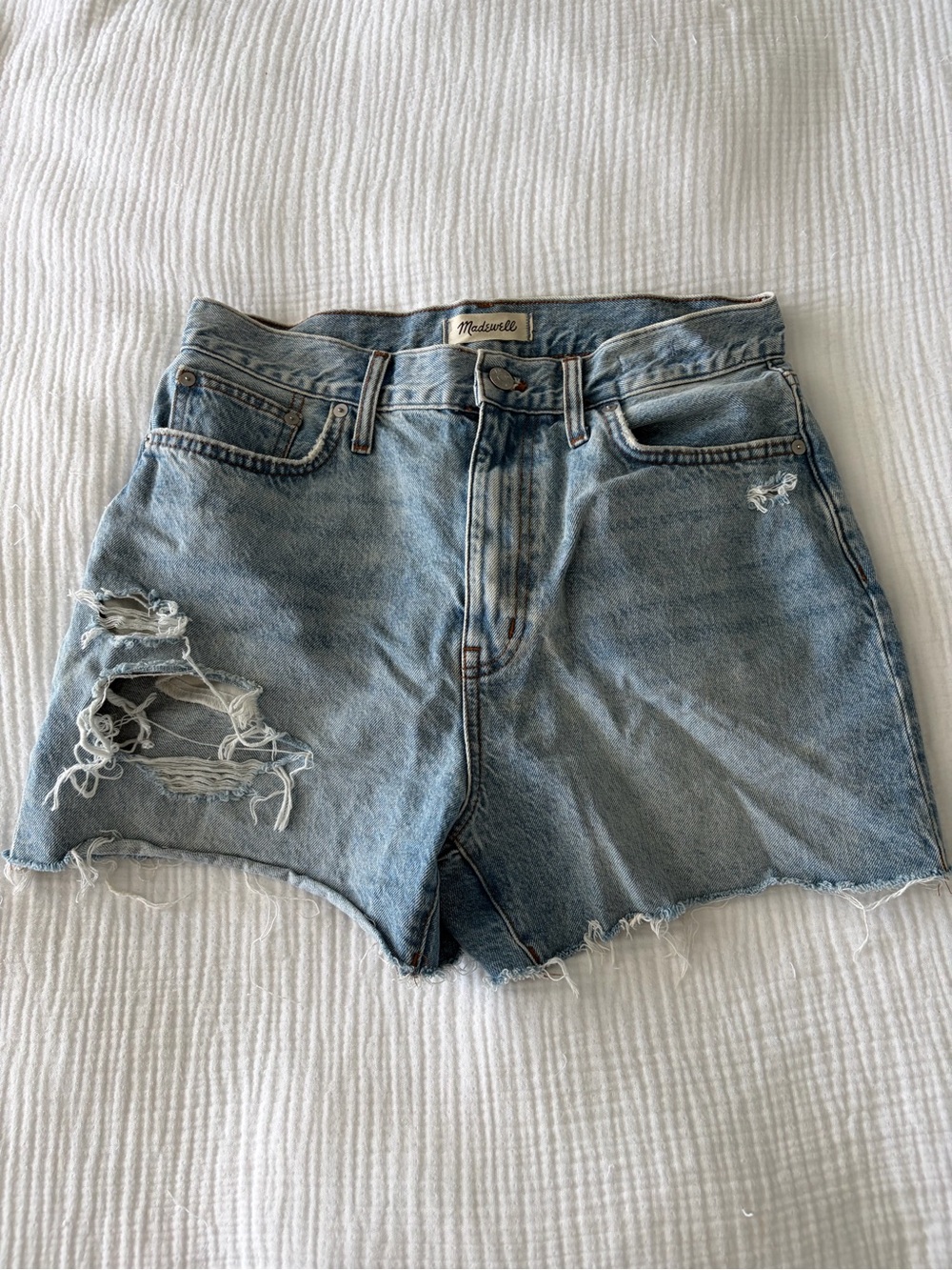 Madewell Light Wash Distressed Denim Cutoff Shorts